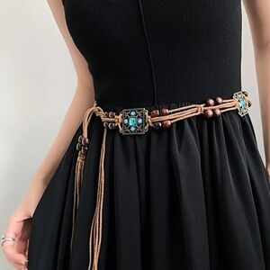 Boho Chic Wood Bead & Cord Tie Waist Belt